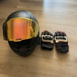 Shoei RF1400 Motorcycle Helmet And Riding Gloves