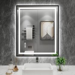 LED Bathroom Mirror, 24"X30" Front Lit And Backlit With Black Frame