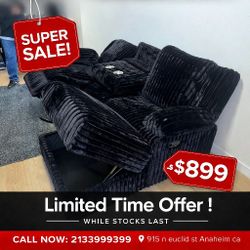 BLACK Corduroy RHF Power Recliner Sectional Sofa & Storage Chaise w/ USB + Drop Down Tray