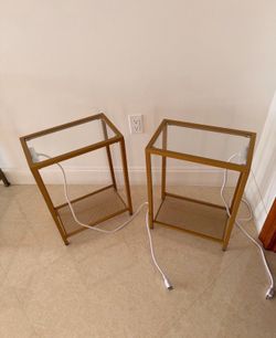 Gold Metal Glass Top Side Tables Set of 2