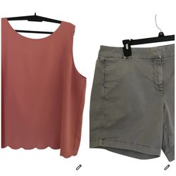 Set of J.Crew scalloped-hem top XL & J.Crew chino shorts 32