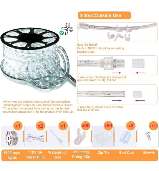 LED Rope Lights Outdoor Waterproof: 150FT LED Rope Lighting...