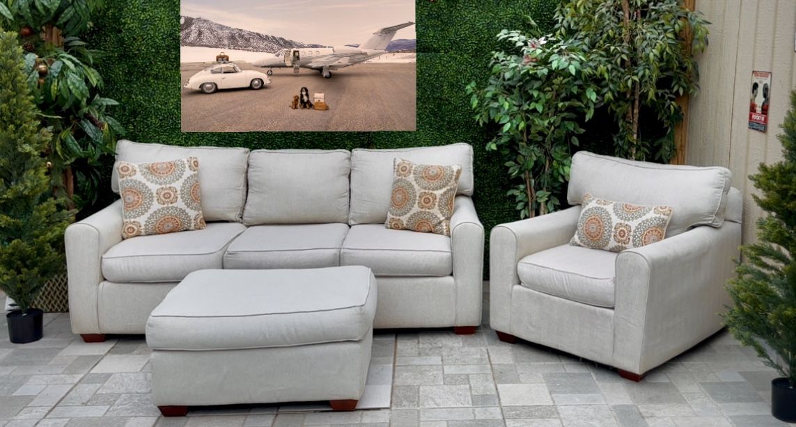 FREE DELIVERY 🚚) Belfort Light Gray Couch, Chair and Ottoman Set