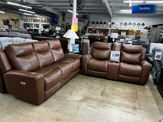 NEW 2pc. Ashley Leather Power Reclining Momentum Moves Sofa and Loveseat (Reg. $3,800)