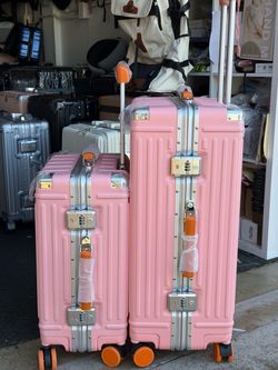 Aluminum frame pink luggage