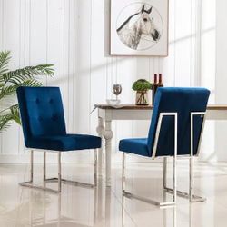 Cannes Navy Blue Velvet Dining Chair (Set of 2)