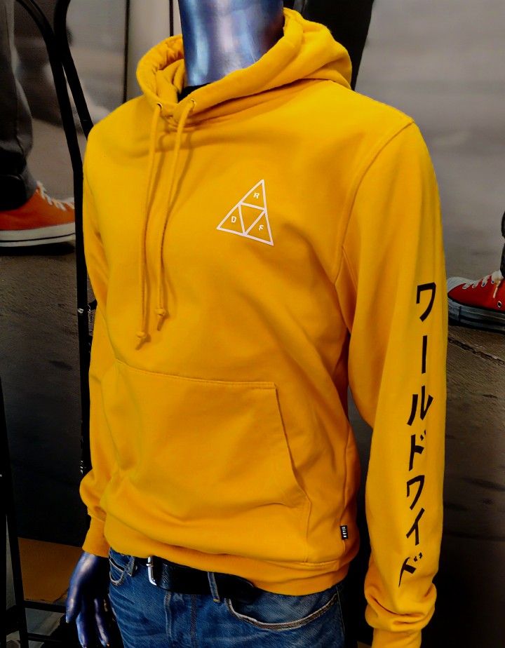 HUF Mens S Yellow Graphic Hoodie Triple Triangle Dragon