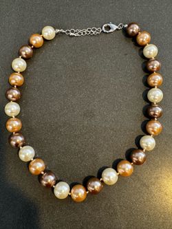 Brown and Cream Pearl Like Bead Necklace
