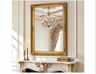 Brand new in the box- Vintage Gold Mirror for Wall, Antique Gold 28 x 40 Inch Baroque Mirror Dimensional Recessed Frame, Ornate Carved Details, HD Sha