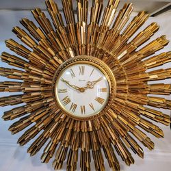 Vintage Mid Century Modern Syroco Sunburst Wall Clock 