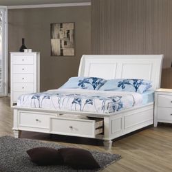 Brand New White Platform Bed with Front Storage