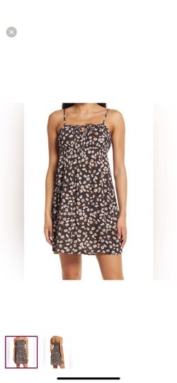 Billabong Floral V-Neck Adjustable Strap Mini Dress Brown Daisy Size S