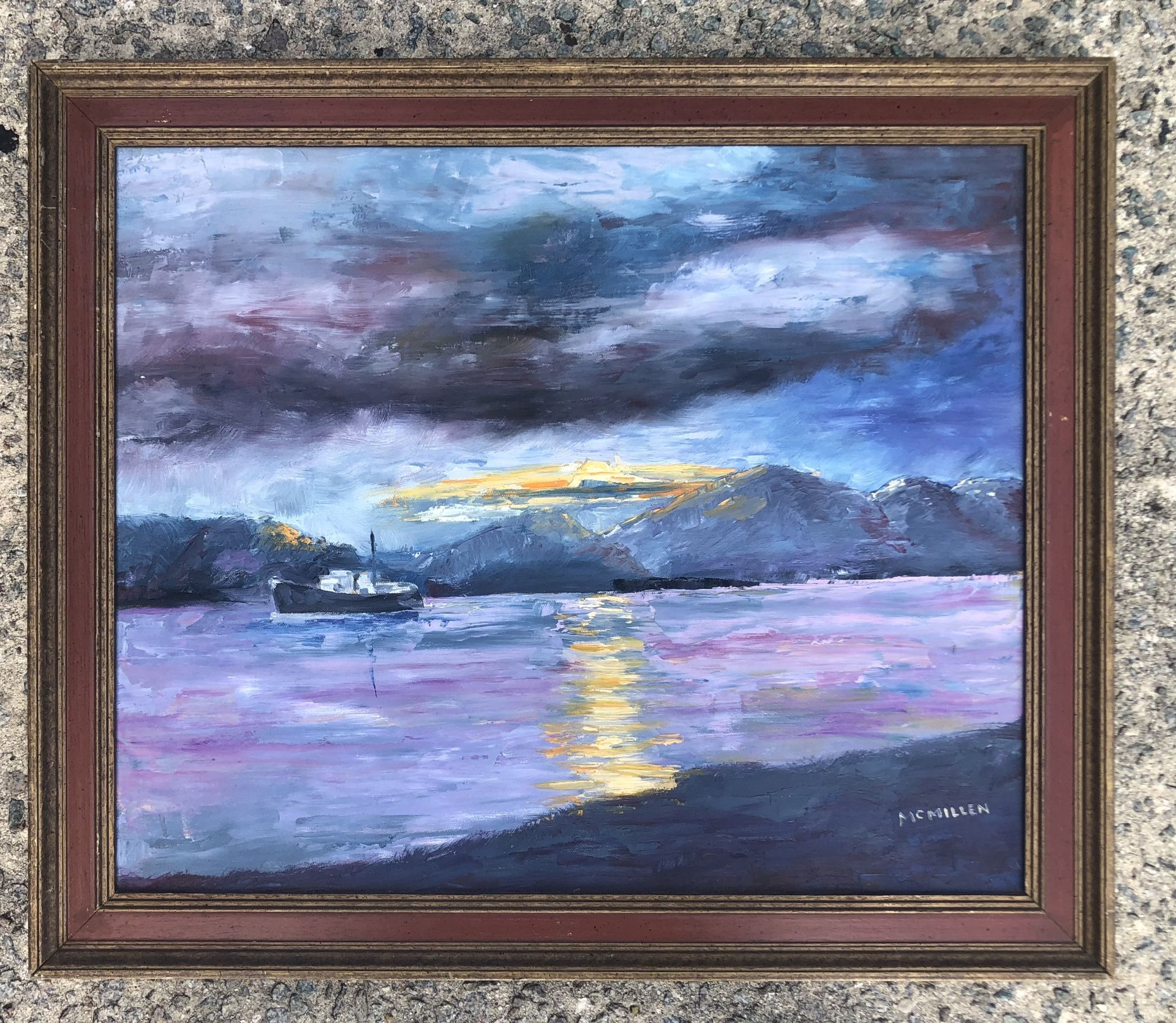 Vintage Original Nautical Oil Painting Signed & Framed On Canvas 25x21"