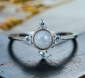 Cute Small Round Moonstone Ring in 100% Real 925 Sterling Silver
