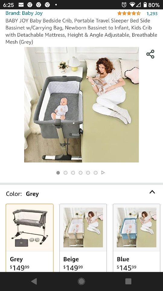 Baby Joy Baby Bedside Bassinet- Travel , Gray