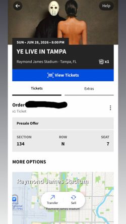 Kanye Ticket to concert in Tampa, FL.