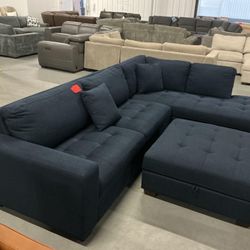 Fabric Sectional with Storage Ottoman 
