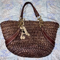 Vintage Brown Juicy Couture Tote Bag Purse Y2K Handbag XL Size Woven Wicker