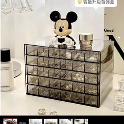 Clear Pink Acrylic Jewelry Storage Box, Earring Jewelry Organizer with 5 Drawers, 5-Layer Jewelry Box for Women