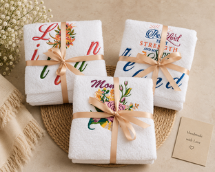 Personalized embroidered towels, hats, shirts