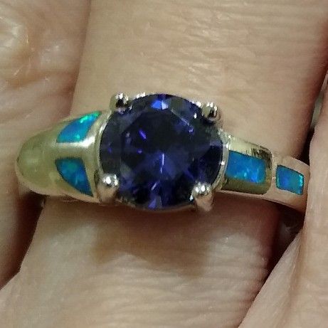 Very Beautiful New Size 6 Tanzanite & Opal Ring! ๐