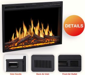 R.W.FLAME 37inch Electric Fireplace Insert, Touch Screen Remote Control, 5 Color 4 Flame Colors Adjustable Flames, 8 H Timer, 5 Brightness Settings, 7
