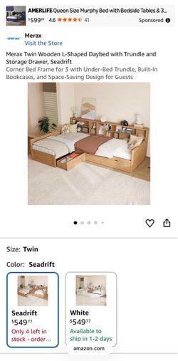 Merax Twin Wooden L-Shaped Daybed with Trundle