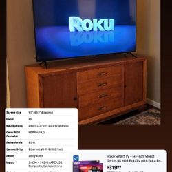Roku Smart TV – 50-Inch Select Series 4K HDR RokuTV with Roku Enhanced Voice Remote, Brilliant 4K Picture, Automatic Brightness, & Seamless Streaming 