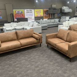 Modern Tan Camel Sofa And Love Seat 