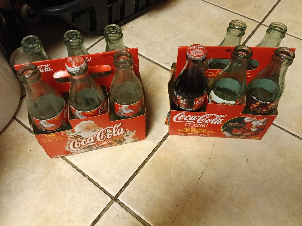 Christmas Coca-Cola Coke bottles six packs with Santa