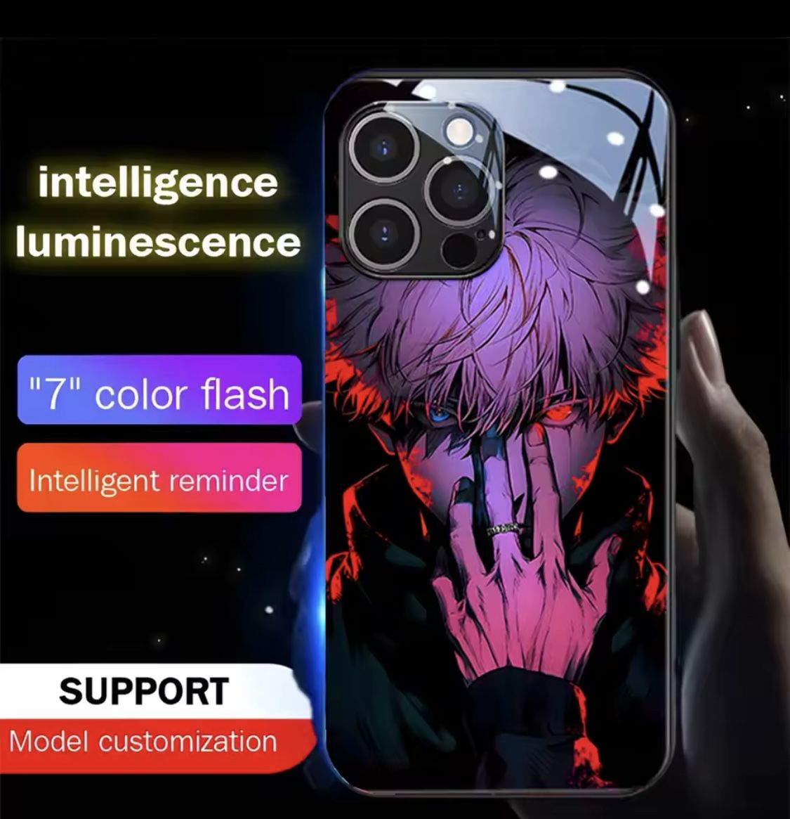 Iphone Anime Luminous Glass Led Call Lightup Case