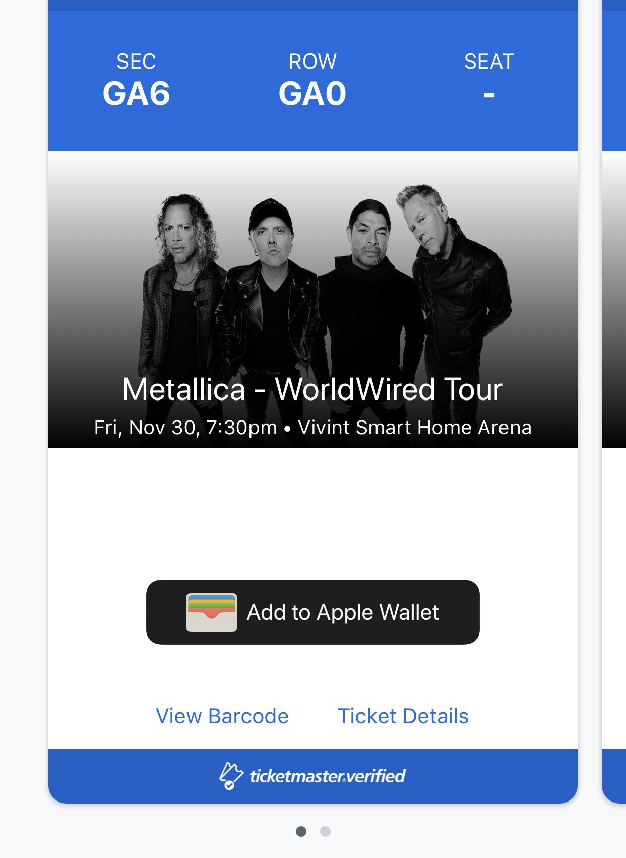 Metallica *1 MOBILE GA FLOOR* ticket!