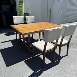 5-Piece Dining Table Set with 4 Upholstered Chairs, Walnut Good Condition 