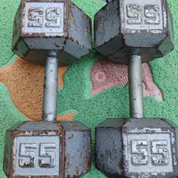 PAIR  OF  55 LB.  STEEL  HEX  DUMBBELLS 