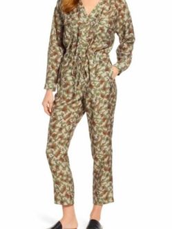 Lou and Grey Green and brown camo print jumpsuit with tie waist size M