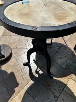 Wood and metal side table, very cute.