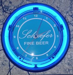Schaefer Fine Beer Neon Blue Wall Clock