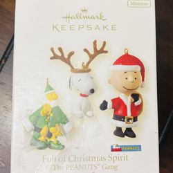 NIB Hallmark 3pc Peanuts 2008 Handcrafted FULL OF CHRISTMAS SPIRIT Ornaments