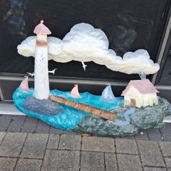 Large 44" Wide Metal Lighthouse Nautical Beach Wall art Decor