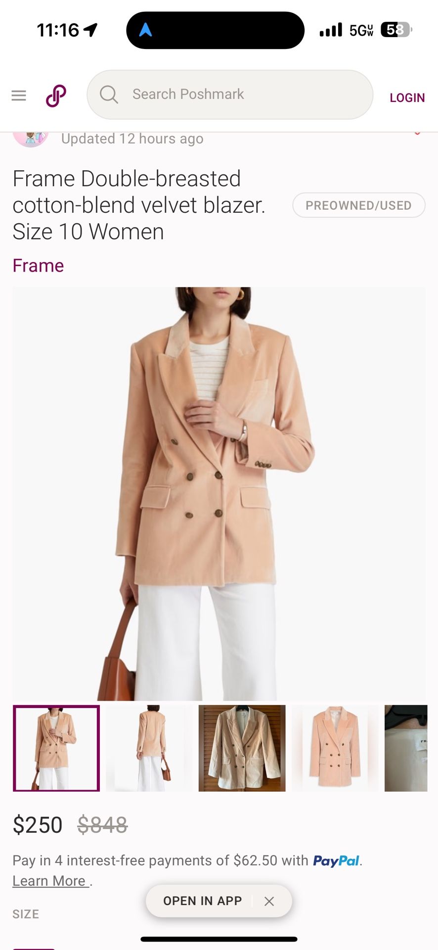 FRAME Double-breasted cotton-blend velvet blazer