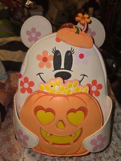 Disney Minnie Mouse Floral Pumpkin Light-Up Glow-In-The-Dark mini backpack & wallet.