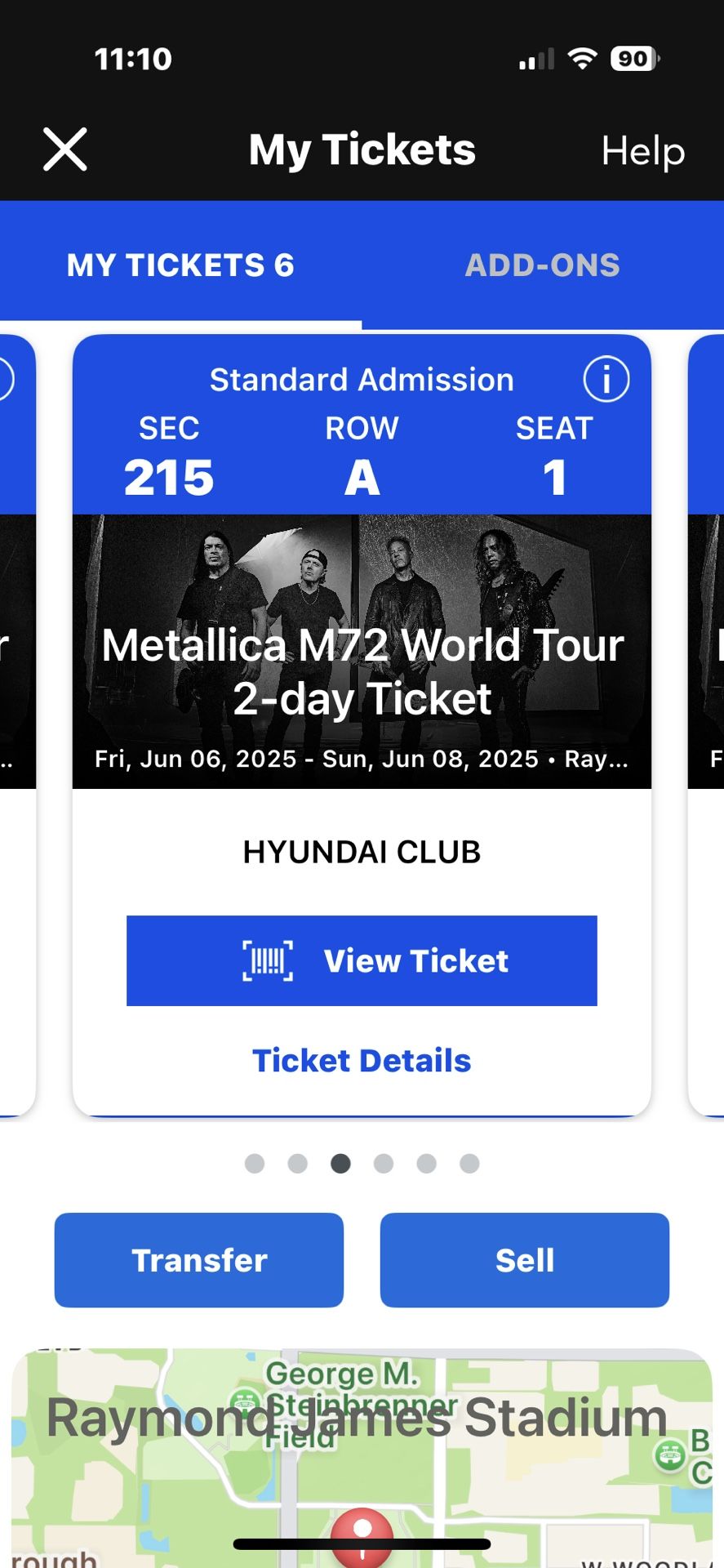 Metallica (2) Day Tickets Sec 215 Row A Seats 1&2
