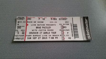Brad paisley ticket tonight. Sect 203. 40 dollars