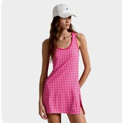NEW RLX Ralph Lauren Pink Checked Golf Dress Women’s LARGE A-Line Tennis Pickleball NWT