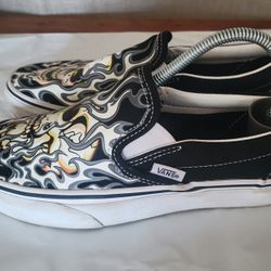 VANS Classic Slip On Sz Men’s 4/Women’s 5.5 Blk Flame Skulls Tattoo Art Limited 
