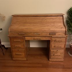 Vintage Roll-Top Wooden Desk