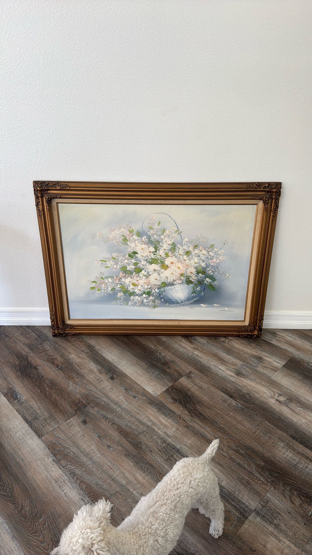 “Original Nancy Lee Floral Painting in Ornate Gold Frame – Signed, Large Vintage Artwork”