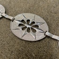 Vintage Silver Tone Southwestern Concho Chain Belt Boho Western 33" XS/S