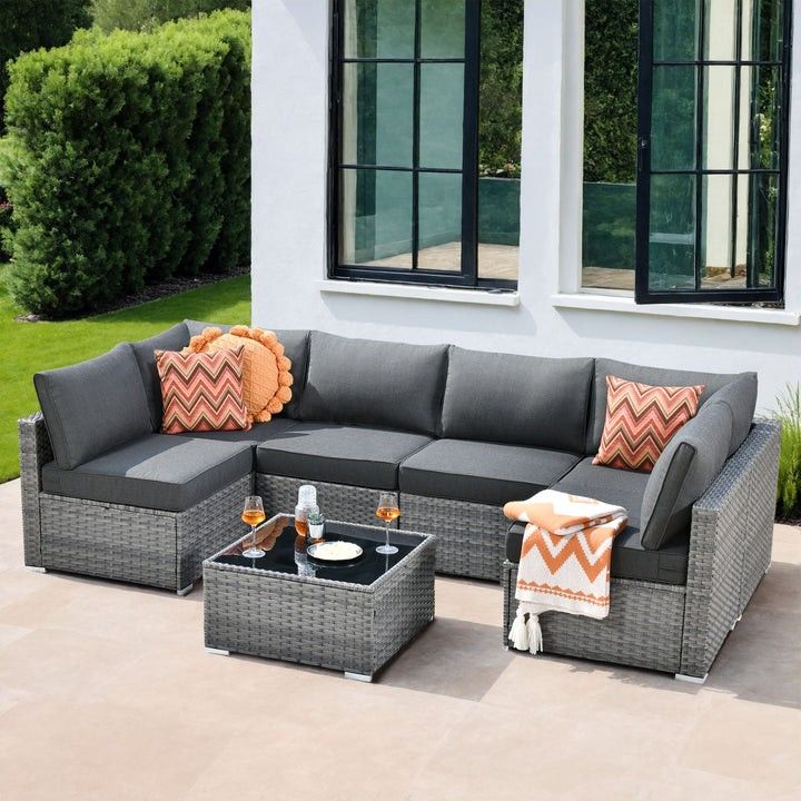 Modular 7-piece Patio Set Black Cushions Blue Or Gray Cushions Available Brand New Patio Outdoor Sofa Set Modular 7-piece Patio Couch ππ