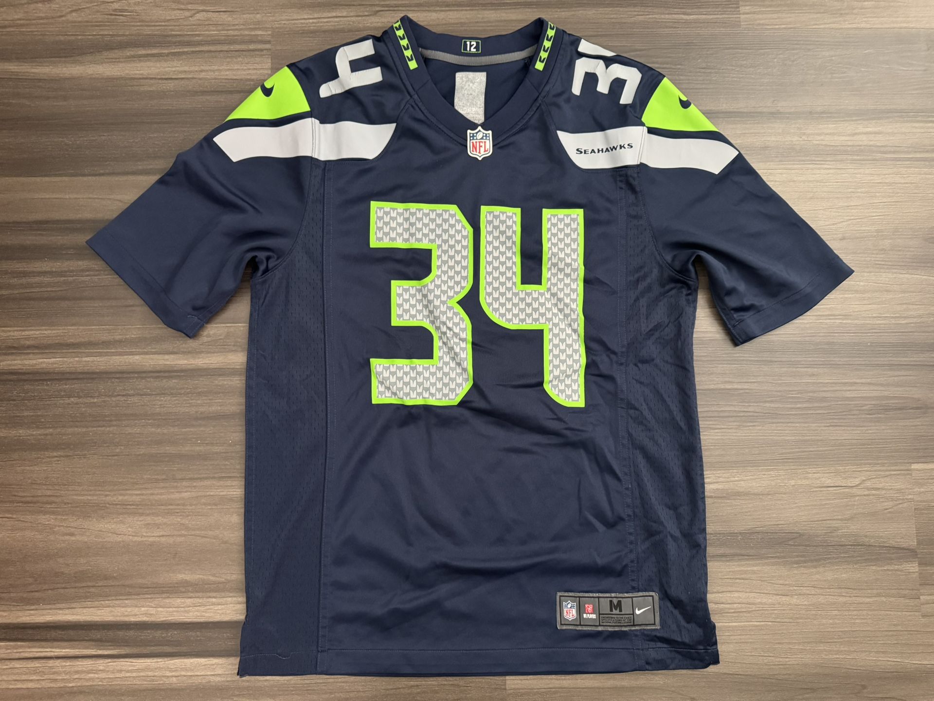 Nike Seattle Seahawks Thomas Rawls #34 On Field NFL Home Jersey Men’s Medium